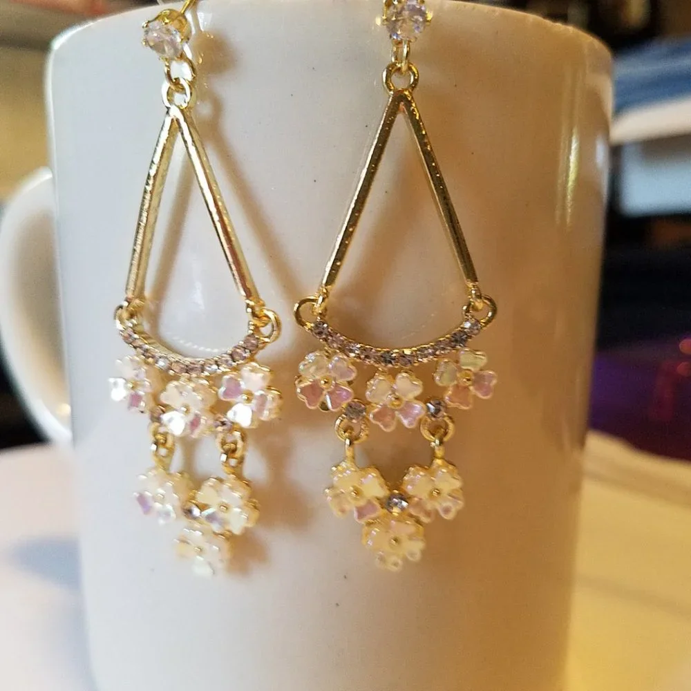 Betsey Johnson Iridescent Floral Drop Earrings - NWT